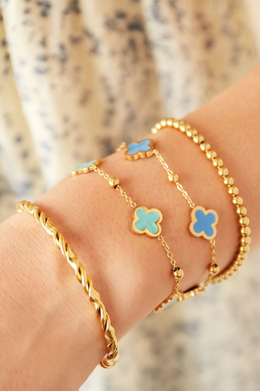 Bracelet three clovers Green Stainless Steel h5Picture3